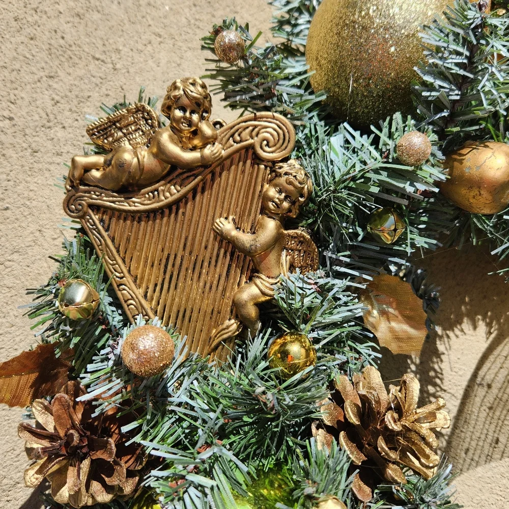 Handmade Golden Angel Christmas Wreath